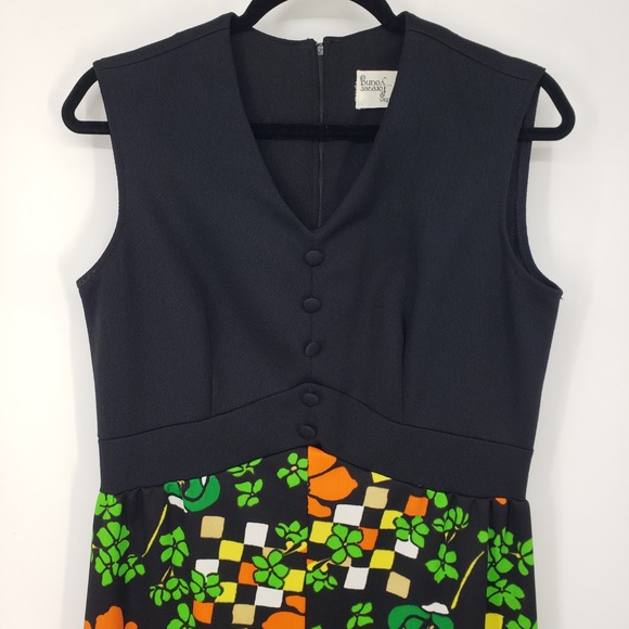 Vintage 70s Puritan Forever Young Mod Floral Geometric Sleeveless Maxi Dress M - Picture 4 of 9